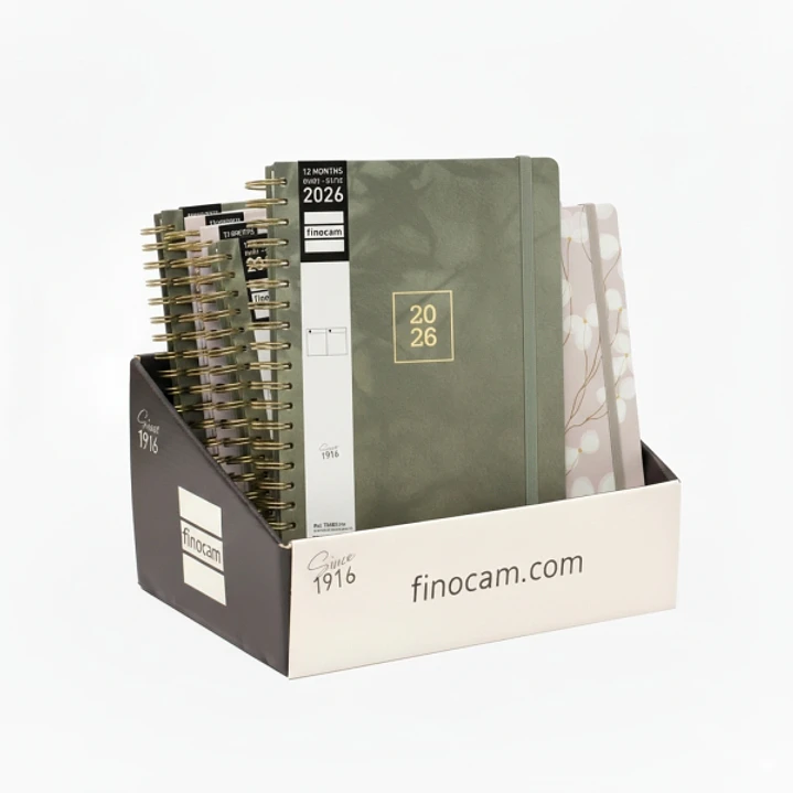 Finocam Optimal Expositor con 8 Agendas de Espiral Surtidas Internacional - Anual 2026 - Planificador - Cierre de Goma - Color Surtidos 1
