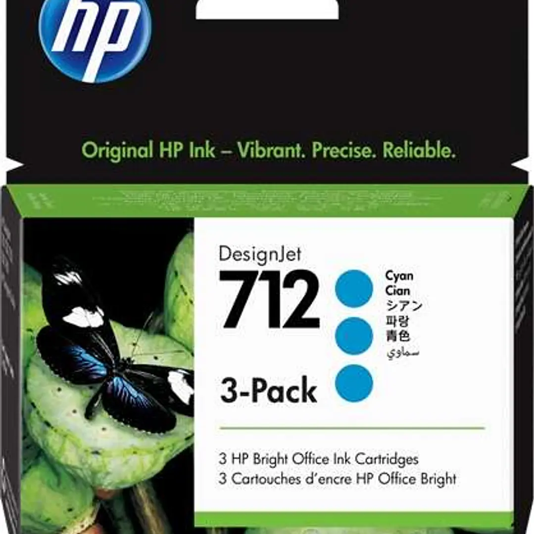HP 712 Cyan Pack de 3 Cartuchos de Tinta Originales - 3ED77A 1