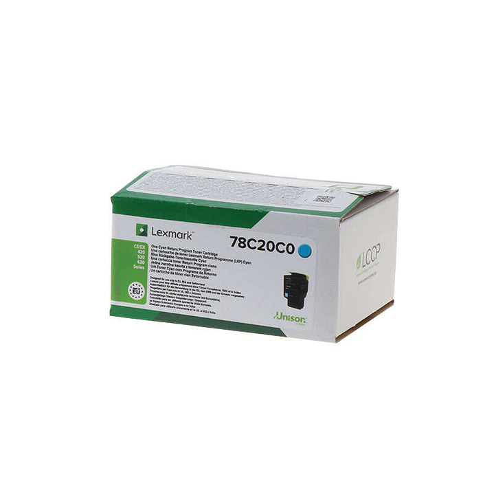 Lexmark CS421/CS521/CS622/CX421/CX522/CX622/CX625 Cyan Cartucho de Toner Original - 78C20C0 1