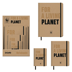 Dohe WWF Classic Expositor de 12 Cuadernos Cartone - Tamaños A4, A5 y A6 - 96 Hojas Lisas en Papel Ahuesado de 80 g/m2 - Cierre con Goma Elastica
