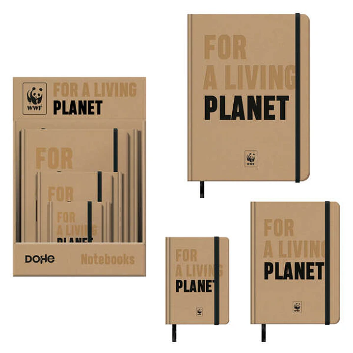 Dohe WWF Classic Expositor de 12 Cuadernos Cartone - Tamaños A4, A5 y A6 - 96 Hojas Lisas en Papel Ahuesado de 80 g/m2 - Cierre con Goma Elastica 1