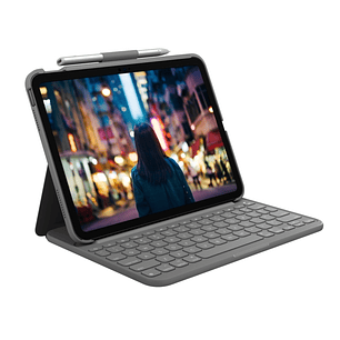 Logitech Slim Folio Funda con Teclado para iPad (Gen 10 y A16) - Hasta 3 Años de Autonomia - Tejido Resistente al Agua - Color Grafito