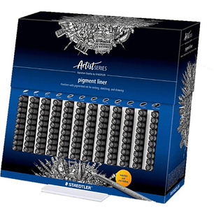 Staedtler Pigment Liner 308 Expositor con 120 Rotuladores Calibrados - Diversas Anchuras de Trazo - Secado Rapido - Color Negro