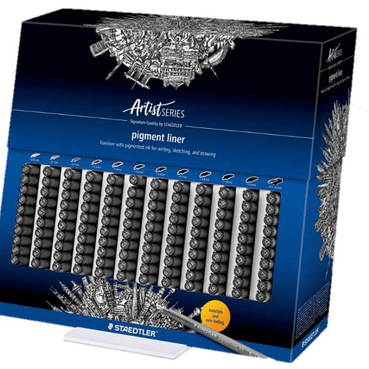 Staedtler Pigment Liner 308 Expositor con 120 Rotuladores Calibrados - Diversas Anchuras de Trazo - Secado Rapido - Color Negro 1