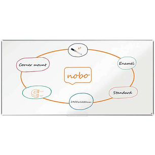 Nobo Premium Plus Pizarra Magnetica de Acero Vitrificado 2400x1200mm - Montaje en Esquina - Superficie de Borrado Superior - Color Blanco