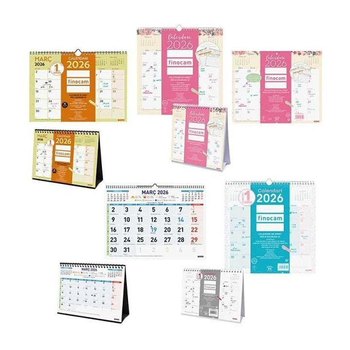 Finocam Trendy Pack de 38 Calendarios Surtidos en Catalan - Anual 2026 - Color Surtidos 1