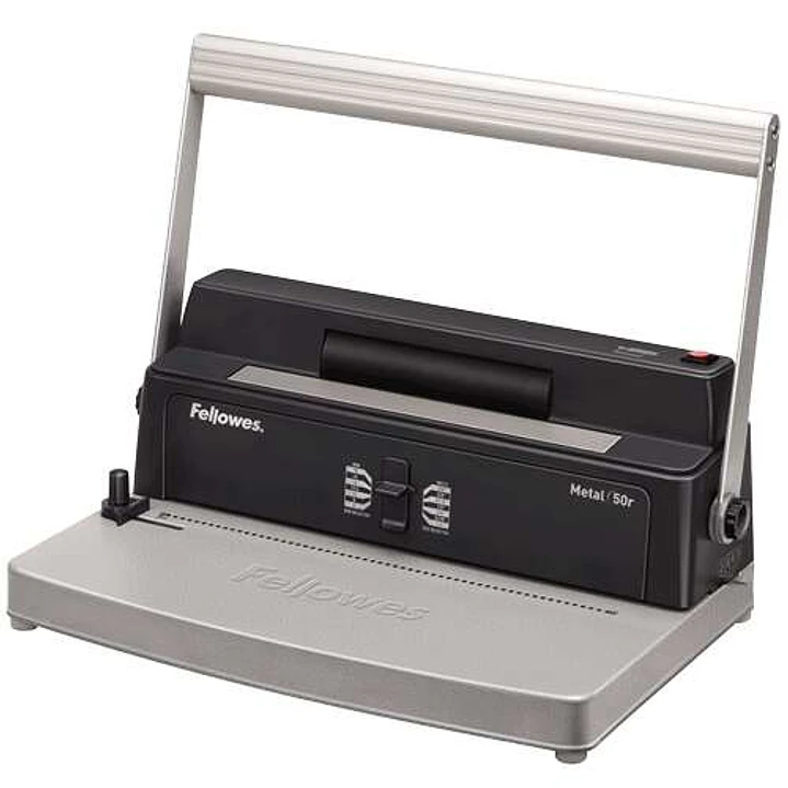 Fellowes Metal 50R Encuadernadora Manual de Espiral Metalico A4 - Perfora hasta 12 Hojas - Encuaderna hasta 450 Hojas - Paso del Espiral 5:1 - Incluye 1