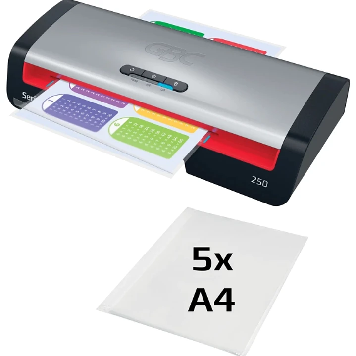 GBC 250 Home Office A4 Plastificadora - Calentamiento en 1 Minuto - Desde Documentos de Identidad hasta Documentos A4 - Compatible con Bolsas de 75 a  1