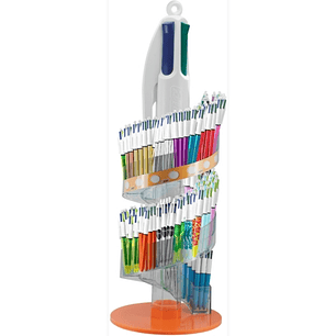 Bic 4 Colours Expositor de 216 Boligrafos de Bola Retractiles + 150 Bic Cristal Azul de Regalo - Punta Media de 1.0mm - Tinta con Base de Aceite - 4 C