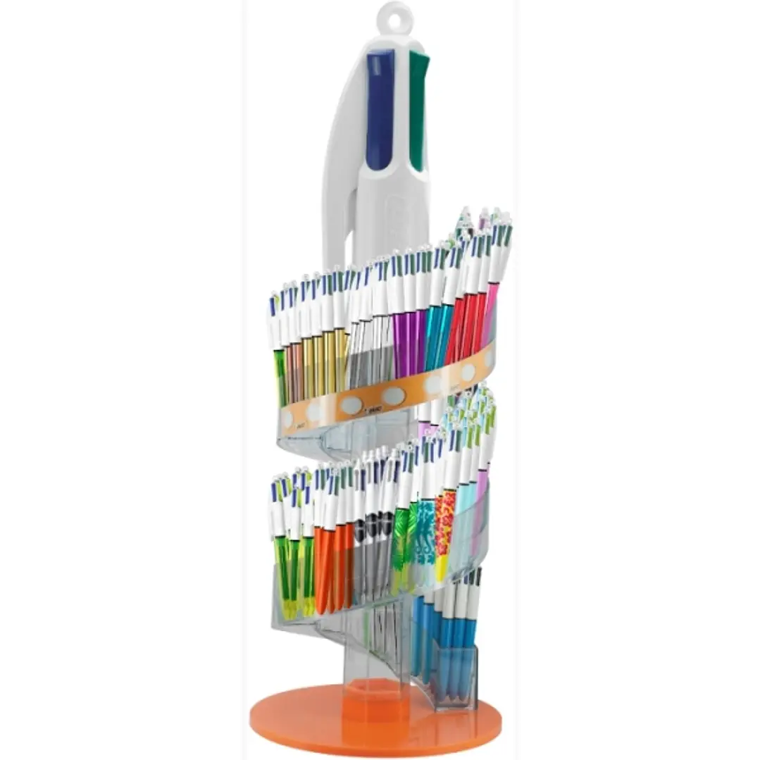 Bic 4 Colours Expositor de 216 Boligrafos de Bola Retractiles + 150 Bic Cristal Azul de Regalo - Punta Media de 1.0mm - Tinta con Base de Aceite - 4 C 1