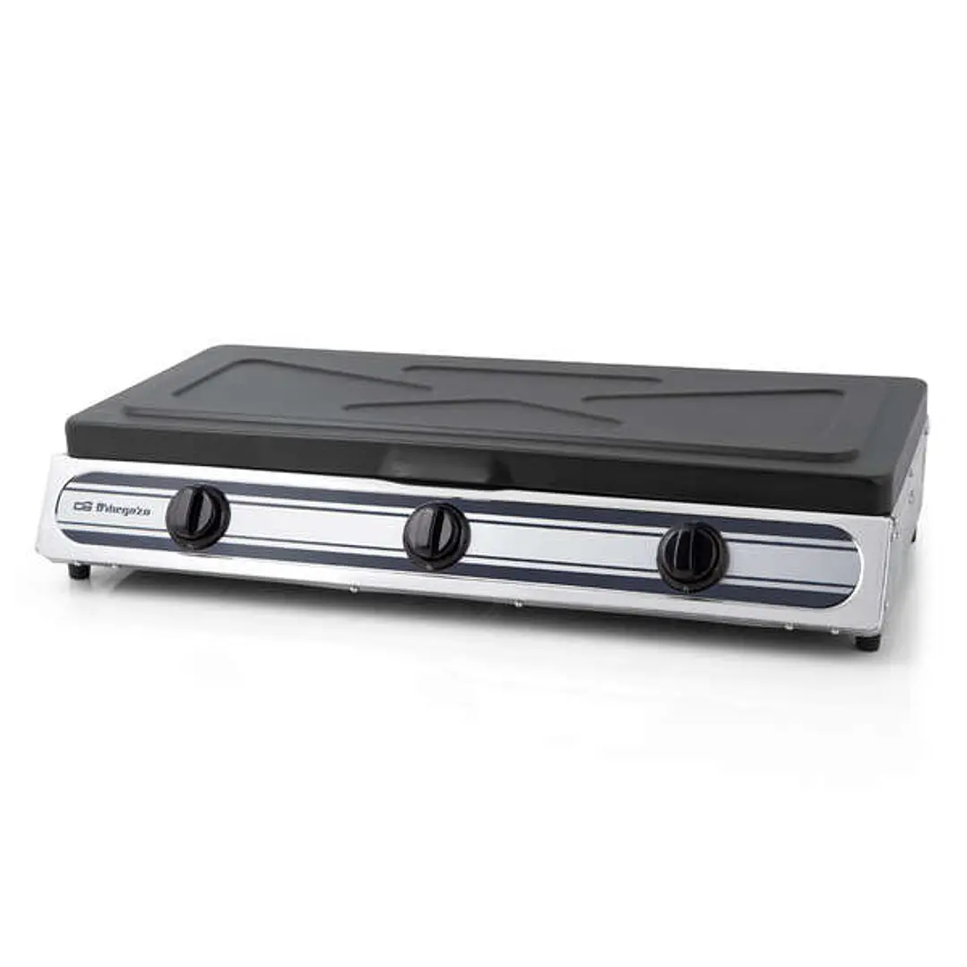 Orbegozo FO 3510 Hornillo a Gas Inoxidable - Compacto y Seguro - 3 Quemadores - Encendido Piezoelectrico - para Gas Butano/Propano 1