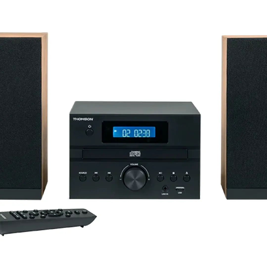 Thomson MIC123BT Micro Cadena 50W Bluetooth - Reproductor de CD, Radio FM - Tecnologia Bass Boost - Mando a Distancia - Color Negro/Madera 1