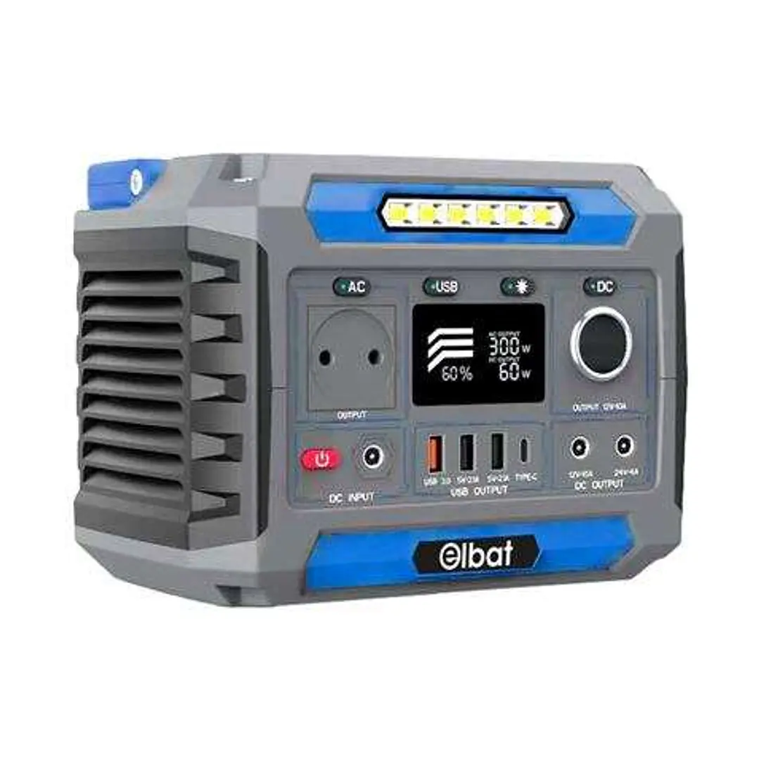 Elbat Generador de Energia Portatil - 300W - Bateria de Litio 78.000Mah - Display LED - Carga Solar - Accesorios Incluidos - Puertos de Salida USB y D 1