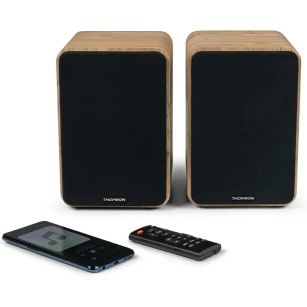 Thomson WS602DUO Altavoces 100W Bluetooth 5.0 - Entrada RCA, Optica - Mando a Distancia - Color Madera 1