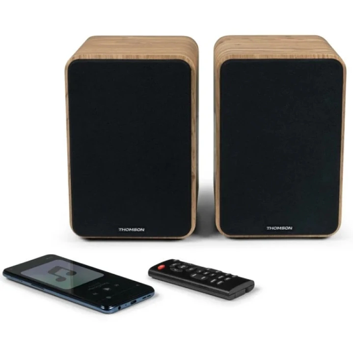Thomson WS602DUO Altavoces 100W Bluetooth 5.0 - Entrada RCA, Optica - Mando a Distancia - Color Madera 1