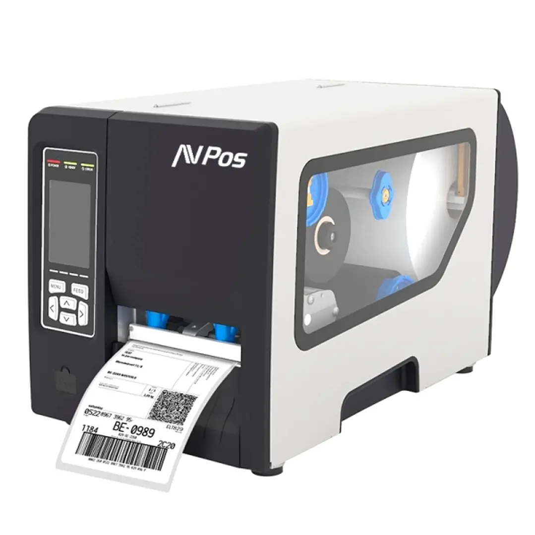AVPos E1 Impresora Termica Etiquetas Industrial - Velocidad 203mm/s - Resolucion 300 DPI - USB, Serie y LAN - Color Blanco-Negro 1