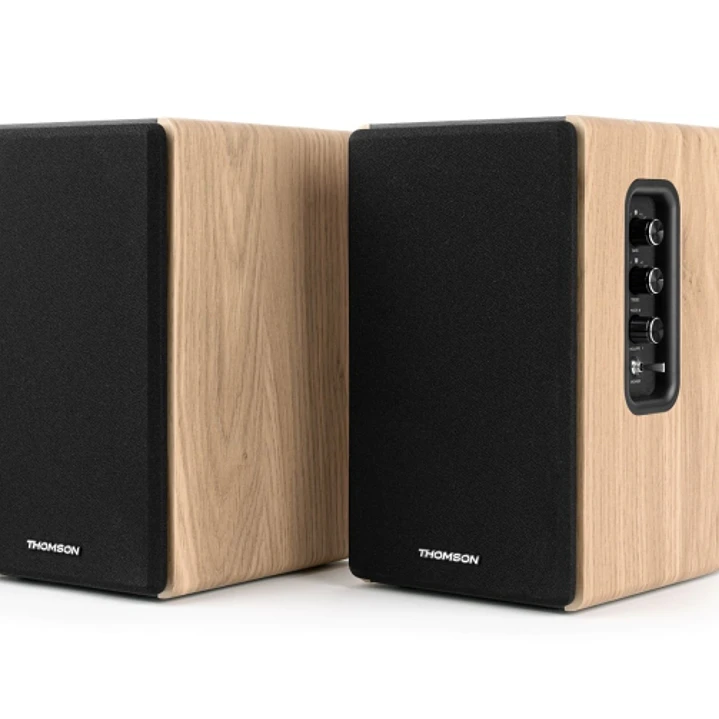Thomson Sistema de Altavoces de Estanteria - Potencia Musical 150W - Bluetooth - Entrada Optica, USB, RCA - Mando a Distancia - Acabado Madera y Negro 1
