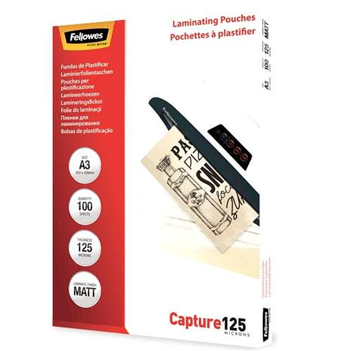 Fellowes Pack de 100 Fundas para Plastificar Mate A3 - 125 Micras - Transparente 1