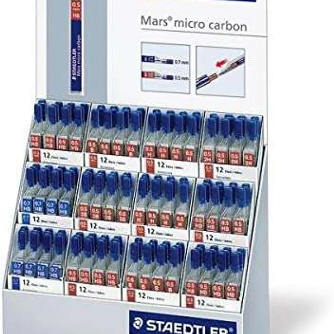 Staedtler Mars Micro Carbon 250 Expositor de 144 Tubos de Minas - Extraordinaria Elasticidad - Graduaciones Surtidas 1