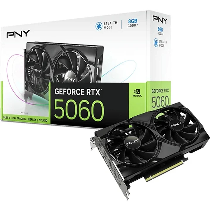 PNY GeForce RTX 5060 Tarjeta Grafica 8GB GDDR7 Dual Fan Reflex 2 AI NVIDIA DLSS4 1