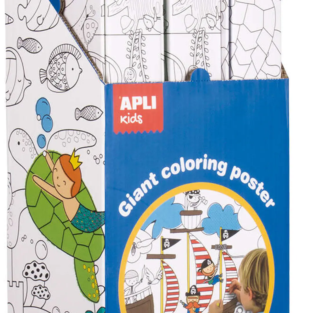 Apli Expositor de Posteres Gigantes para Pintar - Tamaño 180x96.5 mm - 6 Rollos con 2 Modelos: Mundo Marino y Bosque Magico - Ideal para Jugar en Grup 1