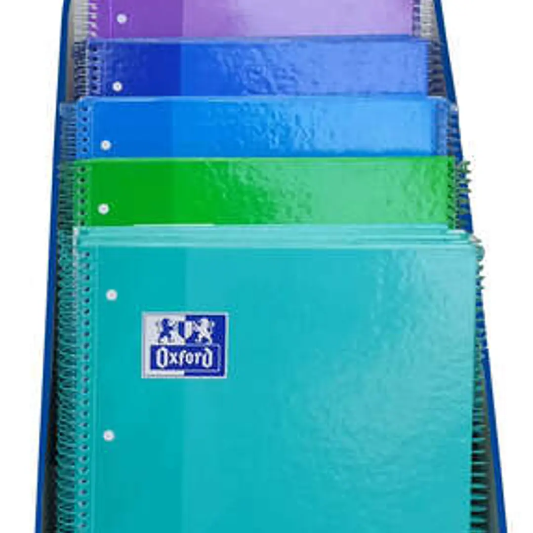 Oxford Europeanbook 1 Classic Expositor con 25 Cuadernos Espiral A4+ 80 Hojas Cuadicula 5x5 Microperforado - Tapa Extradura - Colores Frios Surtidos 1