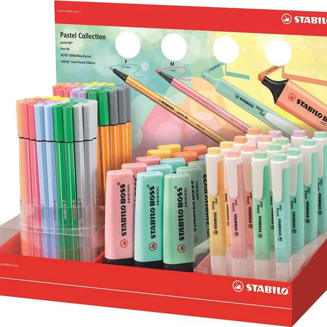 Stabilo Expositor Coleccion Pastel de 111 Rotuladores y Marcadores Fluorescentes - 15 Boss, 16 Swing Cool, 40 Point 88 y 40 Pen 68 - Colores Surtidos 1