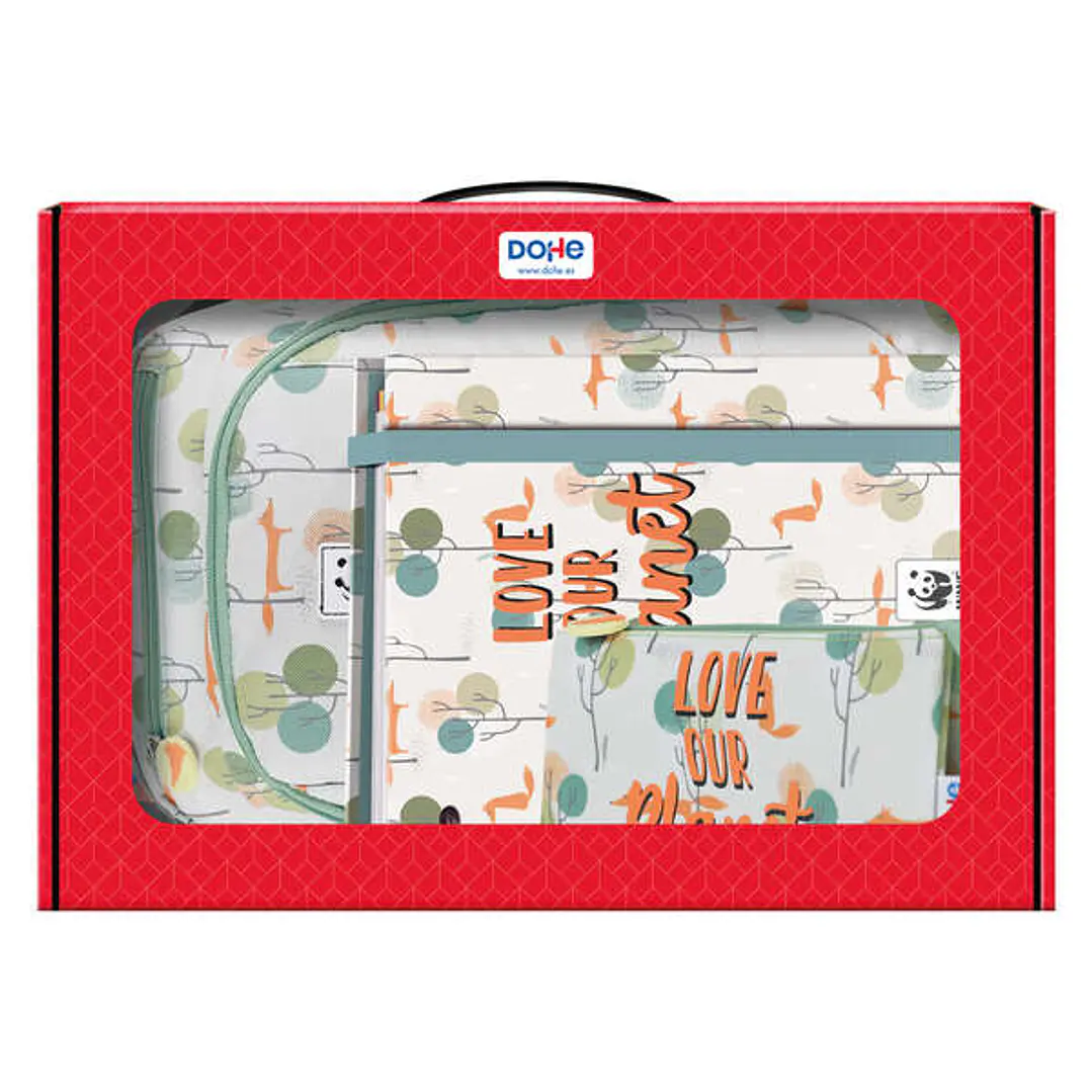 Dohe Pack Mochila, Carpeta y Portatodo WWF - Maletin Regalo 365x515x105mm - Carpeta A4 Recambio, Mochila 3 Compartimentos Grande - Portatodo Triple 1