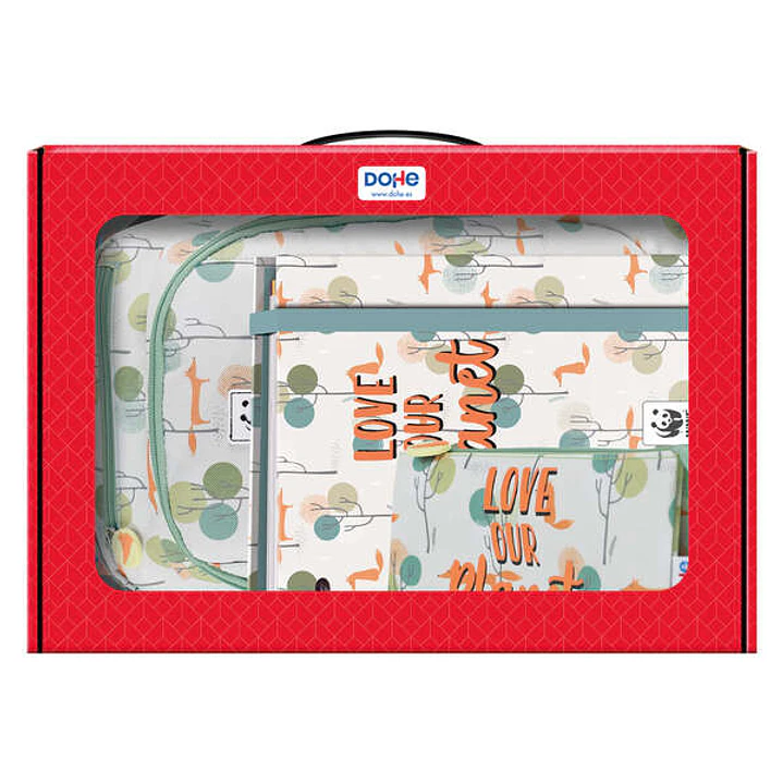 Dohe Pack Mochila, Carpeta y Portatodo WWF - Maletin Regalo 365x515x105mm - Carpeta A4 Recambio, Mochila 3 Compartimentos Grande - Portatodo Triple 1