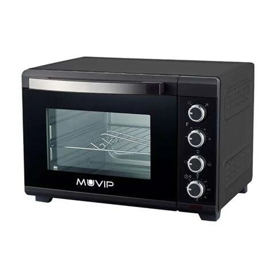 Muvip Horno 2000W 48L - Regulador de Temperatura 100º-230º - Exterior de Acero con Revestimiento - Selector de Tiempo - Puerta de Cristal Templado 1