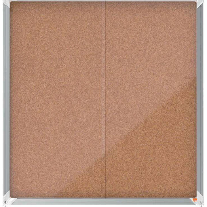 Nobo Vitrina Interior para 12 Hojas A4 con Superficie de Corcho y Puerta Deslizante - 997x972x54mm - Tablero de Corcho, Cristal de Seguridad, Marco de 1