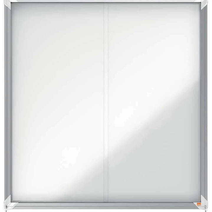 Nobo Vitrina Interior para 12 Hojas A4 con Superficie Magnetica y Puerta Deslizante - 997x972x54mm - Superficie Blanca Metalica y Magnetica de Borrado 1