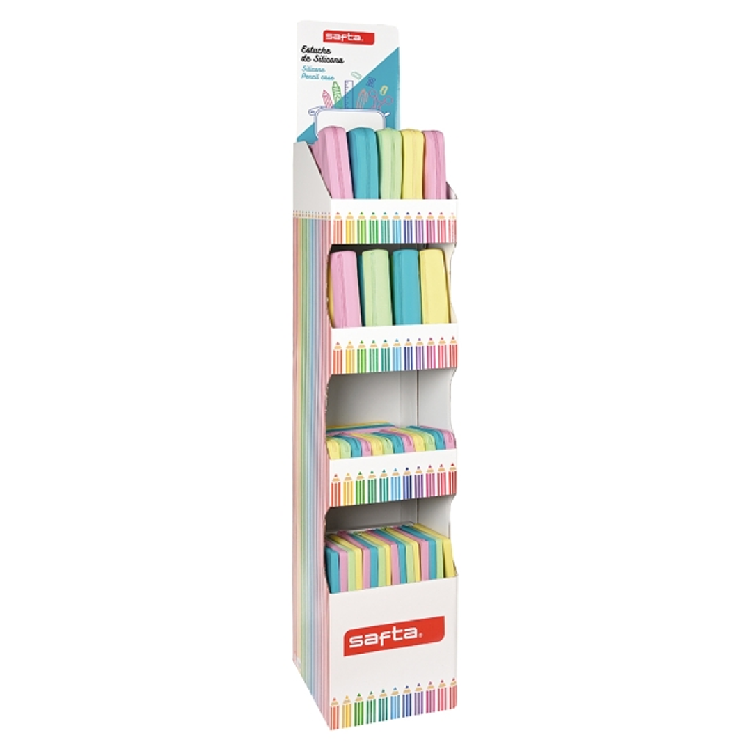 Safta Expositor con Portatodos - Carton Resistente - Cuatro Alturas - Modelos Variados de Portatodos - Presentacion Ordenada y Atractiva - 200x20x55mm 1