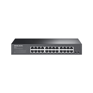 Mercusys MS124GS Switch 24 Puertos Gigabit RJ45 10/100/1000Mbps con Auto-Negociacion - Plug & Play - Montaje Escritorio o Rack - Color Negro