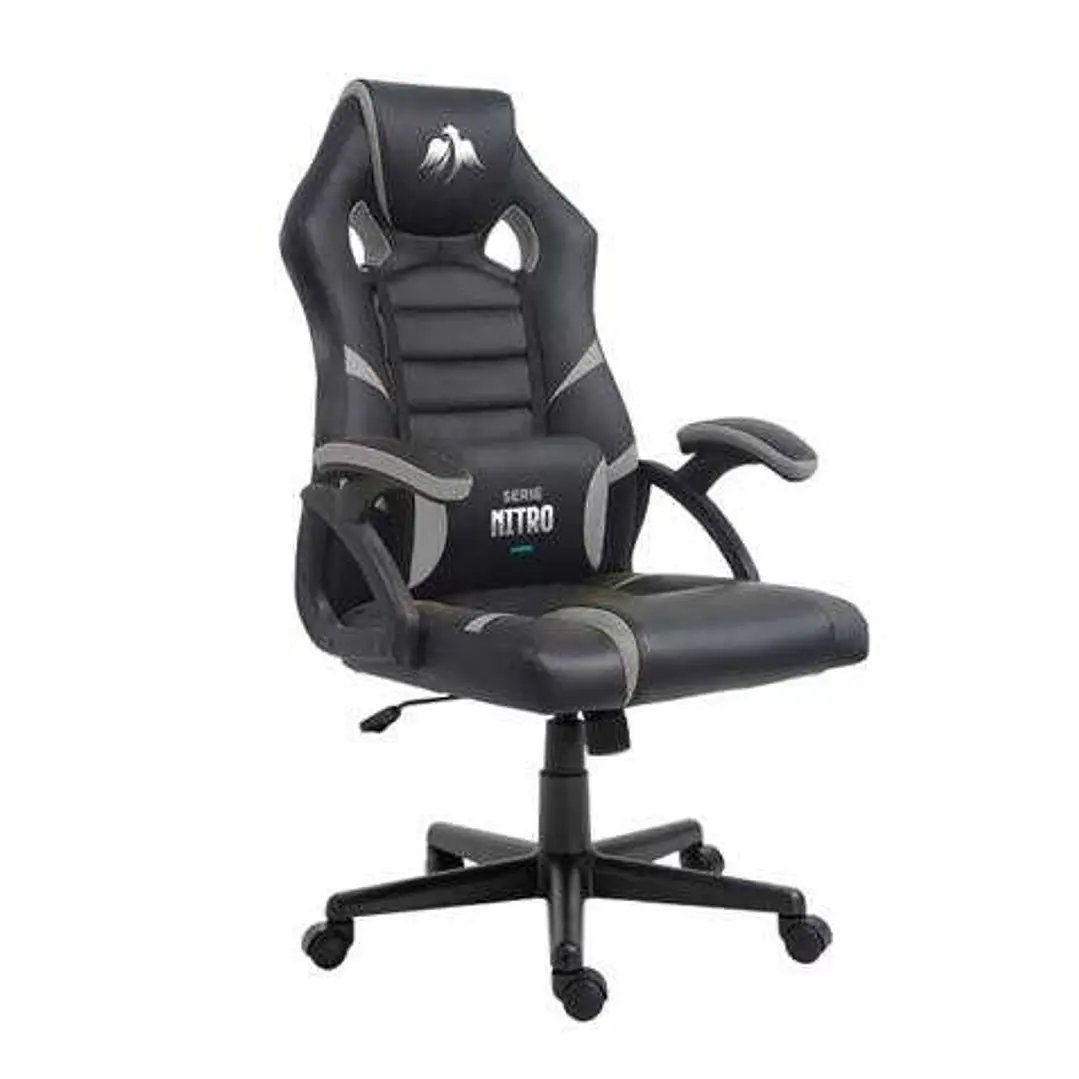 Cromad Serie Nitro Silla Gaming - Altura Regulable con Piston de Gas Clase 2 - Cojin Lumbar - Color Negro/Gris 1