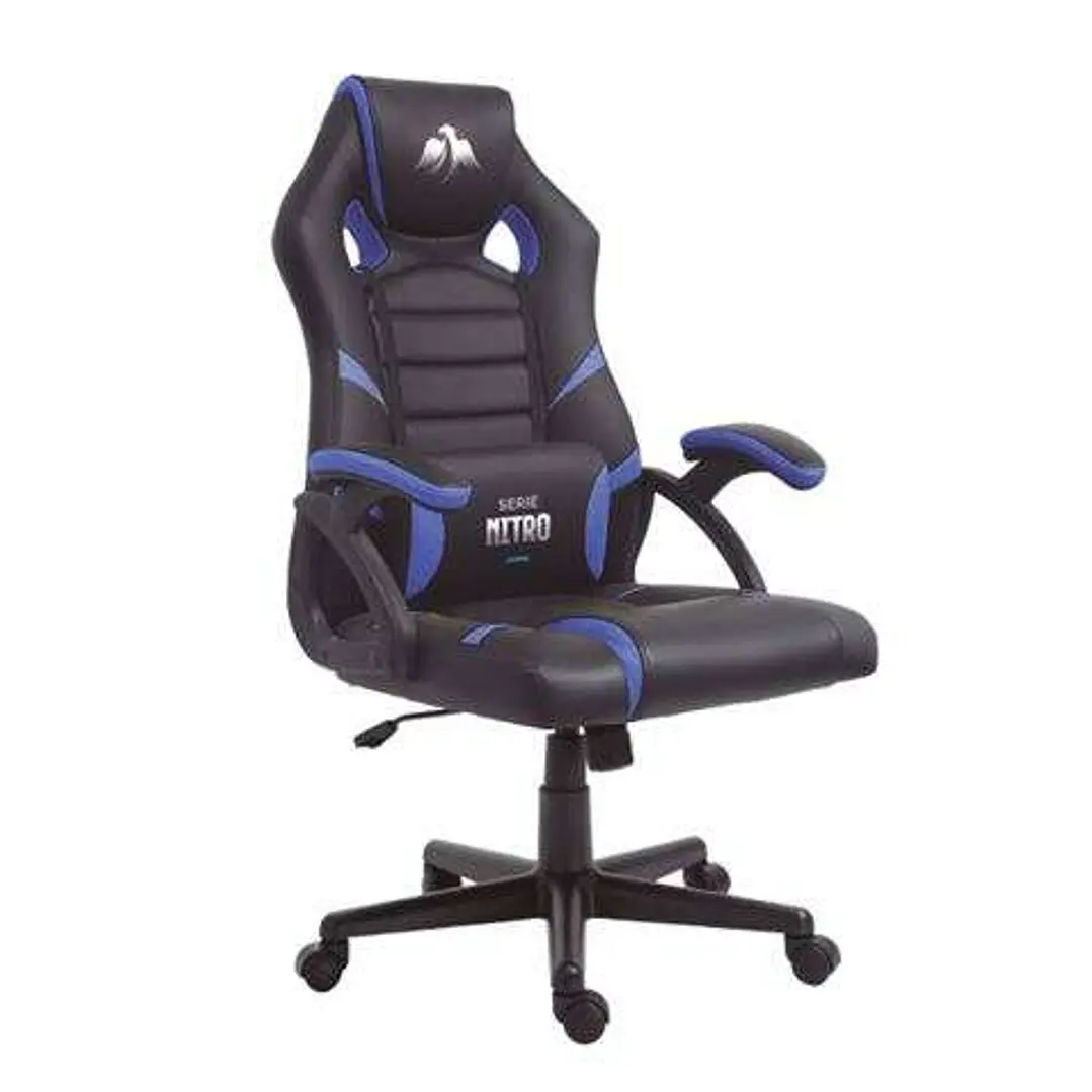 Cromad Serie Nitro Silla Gaming - Altura Regulable con Piston de Gas Clase 2 - Cojin Lumbar - Color Negro/Azul 1