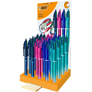 Bic 4 Colours Smooth Gradient y Drop Expositor de 36 Boligrafos de Bola Retractil - Punta Media de 1.0mm - Escritura un 40% mas Suave - 4 Colores