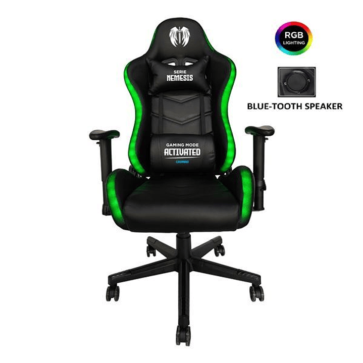 Cromad Serie Nemesis Silla Gaming RGB - Estructura Robusta - Piel Sintetica de Alta Calidad - Altura Regulable con Piston de Gas Clase 2 - Respaldo Re 1