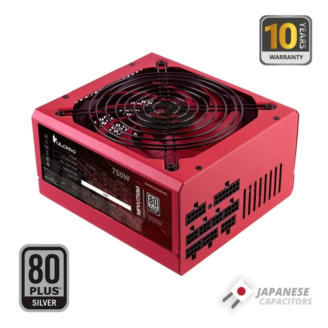 Mars Gaming MPVU750M Fuente de Alimentacion ATX de 750W - 80 Plus Silver - Modular - 14dB - Color Rojo 1