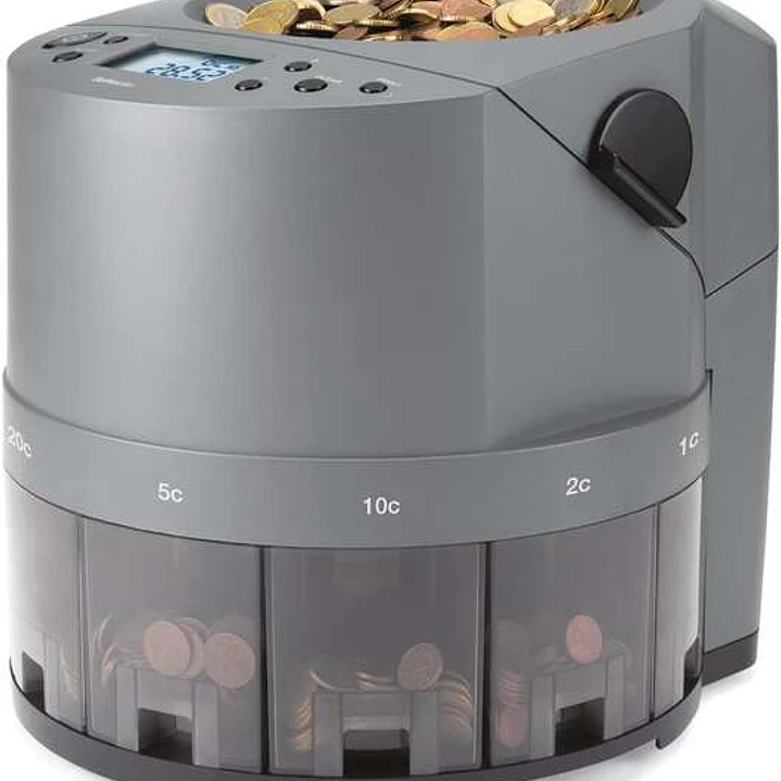Safescan 1450 Eur Contadora y Clasificadora Automatica de Monedas - Cuenta y Clasifica 500 Monedas por Minuto - Funcion de Impresion - Capacidad de la 1