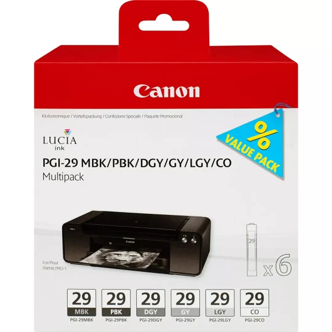 Canon PGI29 Pack de 6 Cartuchos de Tinta Originales - 4868B018 1
