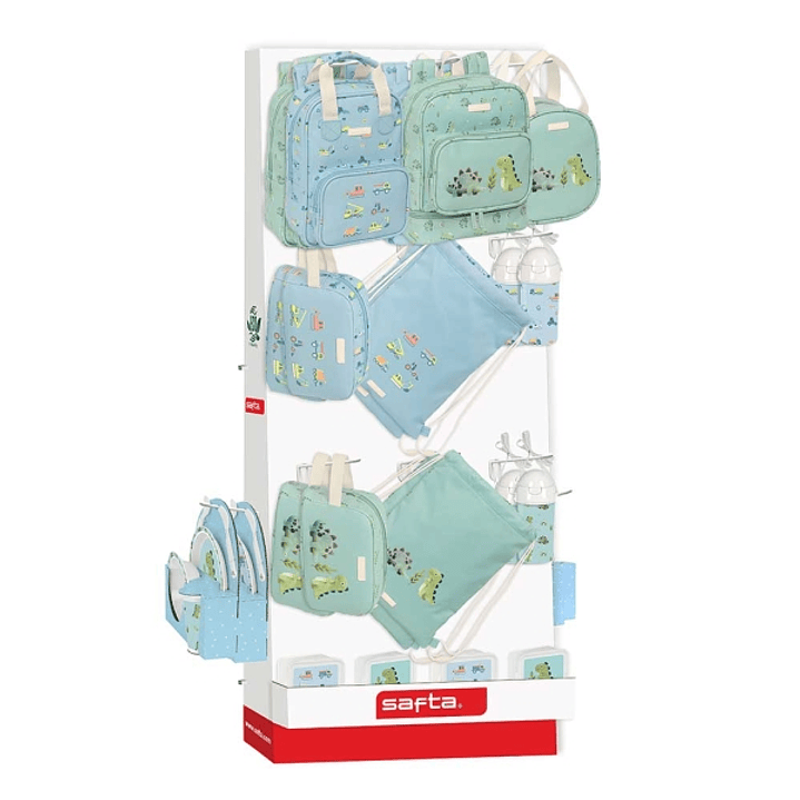 Safta Expositor con 10 Ganchos para Mochilas - Carton Reciclado - Estructura Robusta - Facil de Colocar - Presentacion Visual Atractiva - 650x280x1580 1