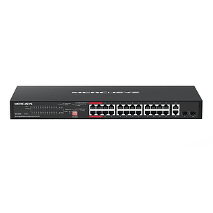 Mercusys MS128GP Switch 28 Puertos Gigabit RJ45 10/100/1000Mbps - 24 Puertos PoE+ - Plug & Play - Montaje en Esctritorio o Rack - Color Negro