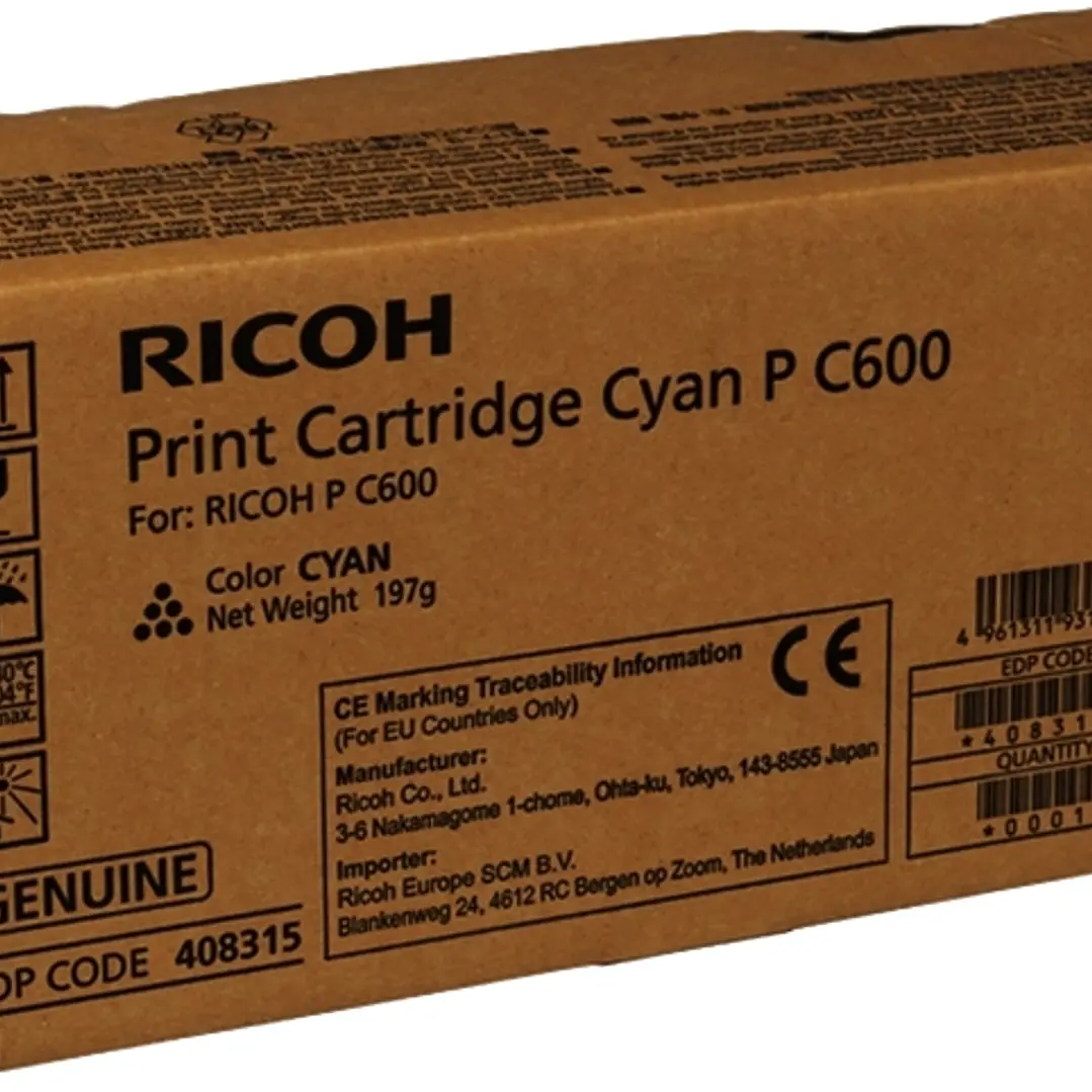 Ricoh PC600 Cyan Cartucho de Toner Original - 408315/P C600C 1