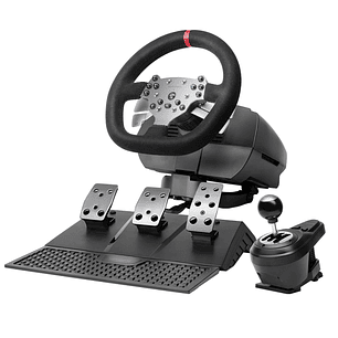Mars Gaming MWH-RSX Juego de Volante y Pedalera de Carreras - Retroalimentacion de Fuerza 3.2Nm - 3 Pedales con Resistencia Progresiva - Palanca de Ca