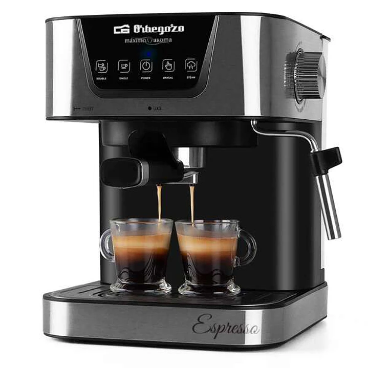 Orbegozo Cafetera Espresso EX 5200 - Orbegozo Presion de 20 Bar y 850W de Potencia - Panel de Control Tactil - Deposito de Agua de 1.5L Extraible - Va 1