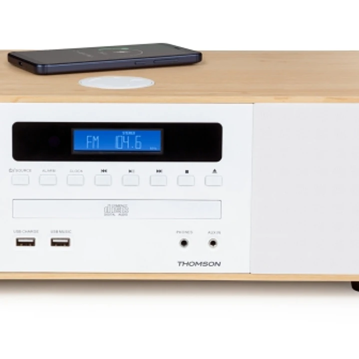 Thomson MIC201IBT Micro Cadena Bluetooth -Cargador Induccion - Potencia Musical 50W -  Color Madera/Blanco 1