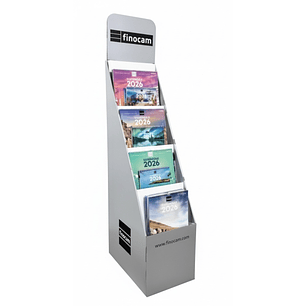 Finocam Expositor de Pie con 64 Calendarios de Imagenes Surtidos - Anual 2026 - Estructura de Carton - Color Surtidos