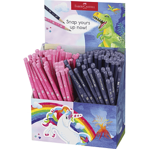 Faber-Castell Expositor de 144 Lapices de Grafito HB - Diseños con Motivos de Dinosaurios y Unicornios - Colores Surtidos