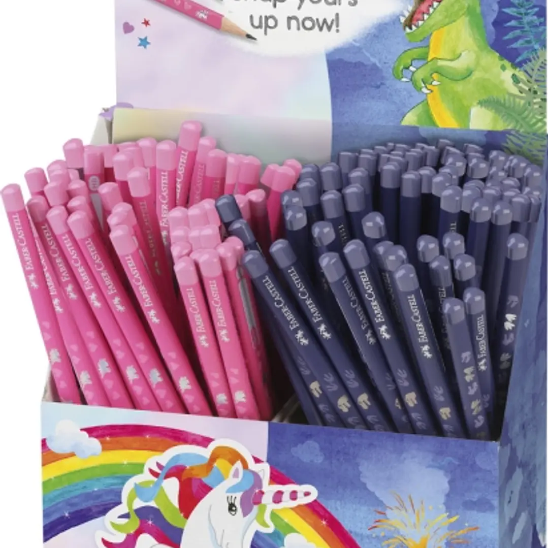 Faber-Castell Expositor de 144 Lapices de Grafito HB - Diseños con Motivos de Dinosaurios y Unicornios - Colores Surtidos 1